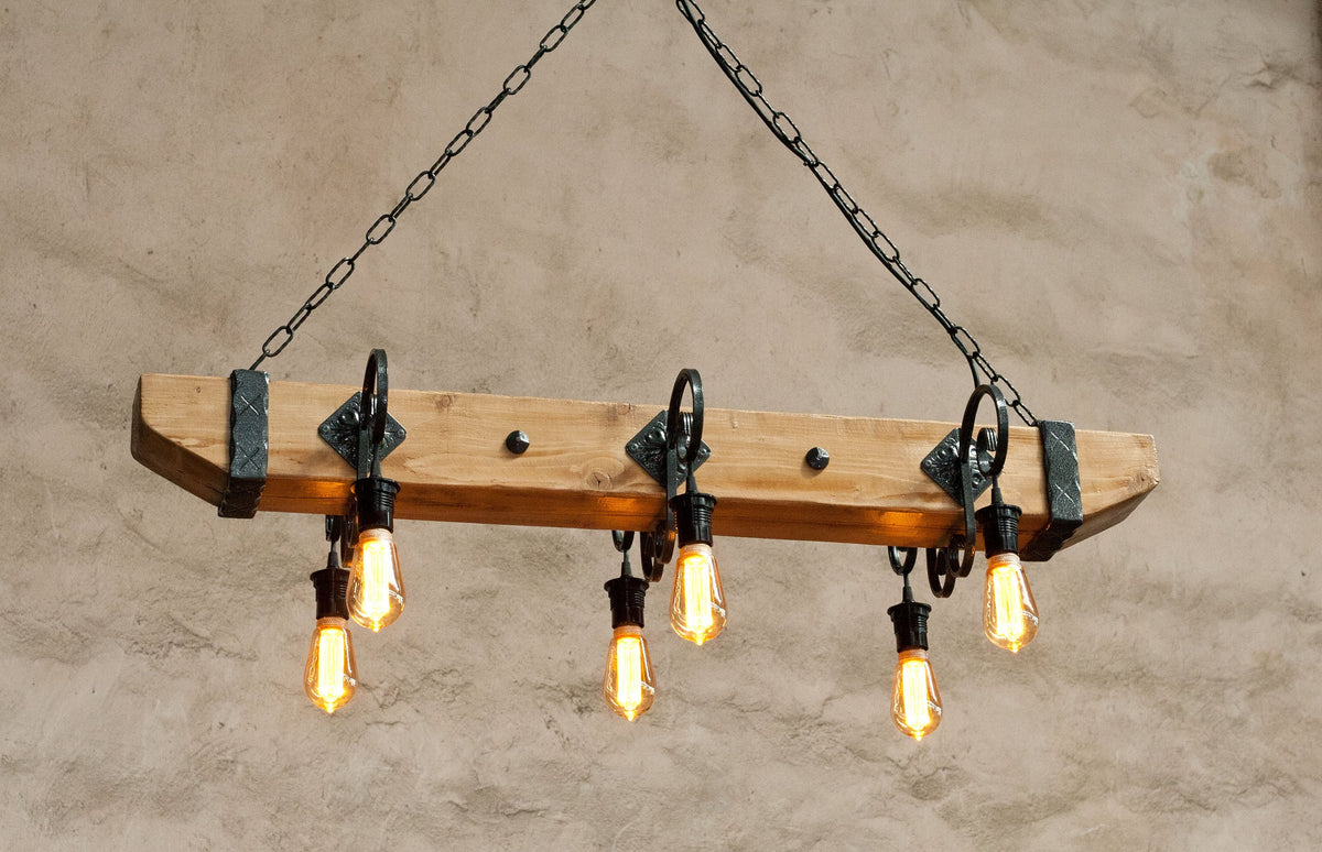 Castle Wood Beam And Wrought Iron Chandelier – Old West Iron