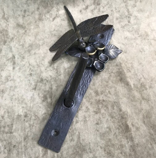 Dragonfly Hook, Blacksmith Hook, Iron Art, Dogwood Flower, Burnt Whisk 