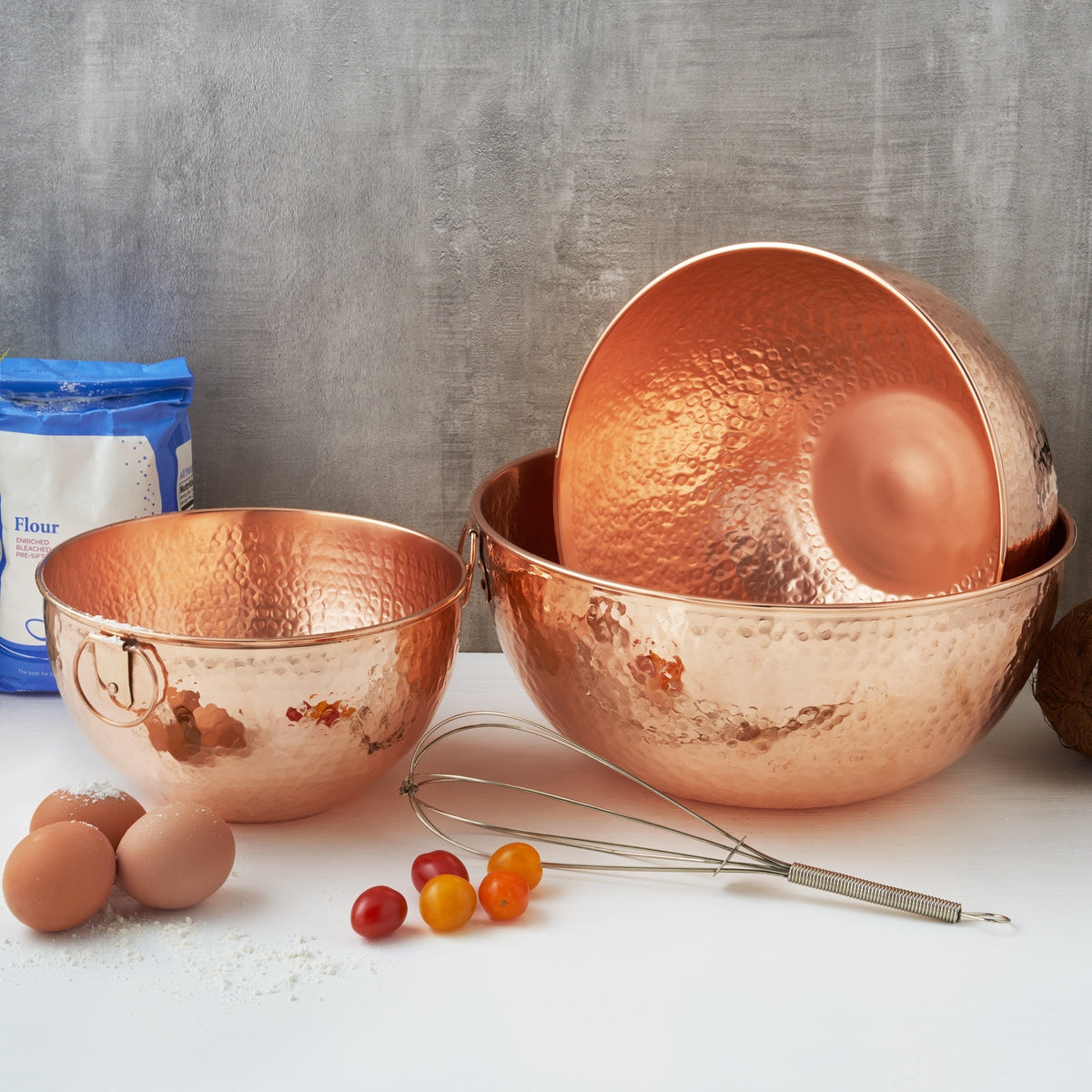 Old Dutch Solid Copper Mixing Bowl Set - 3 Piece Metallic Kitchen