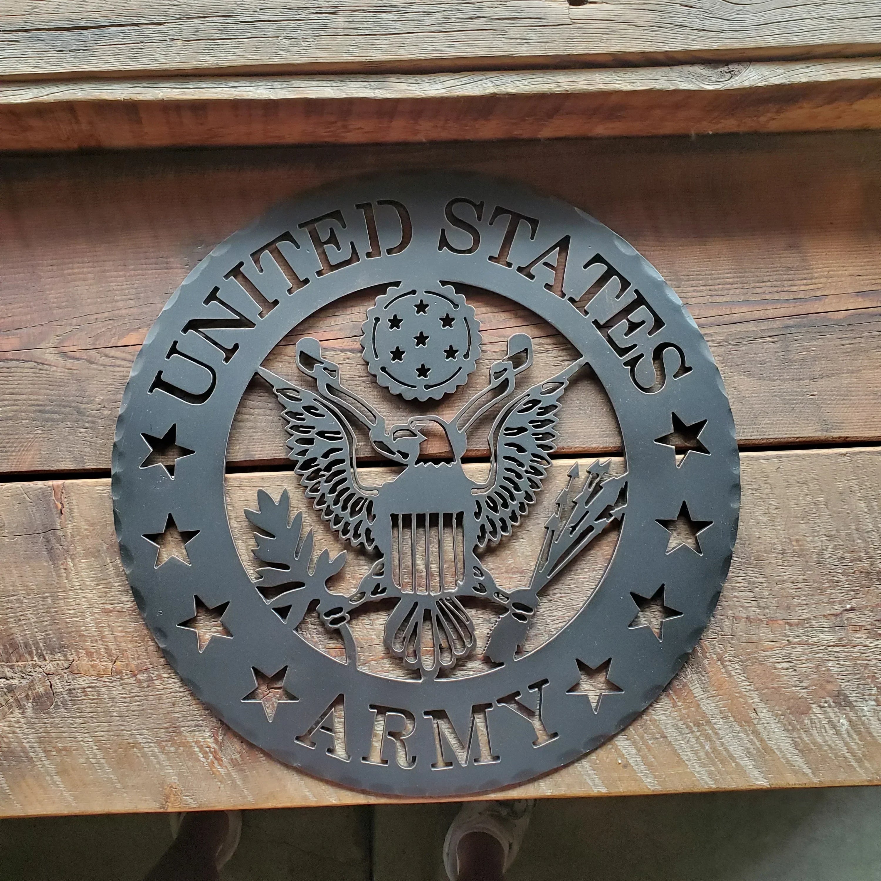 United States Army emblem made of iron, showcasing national pride and tradition