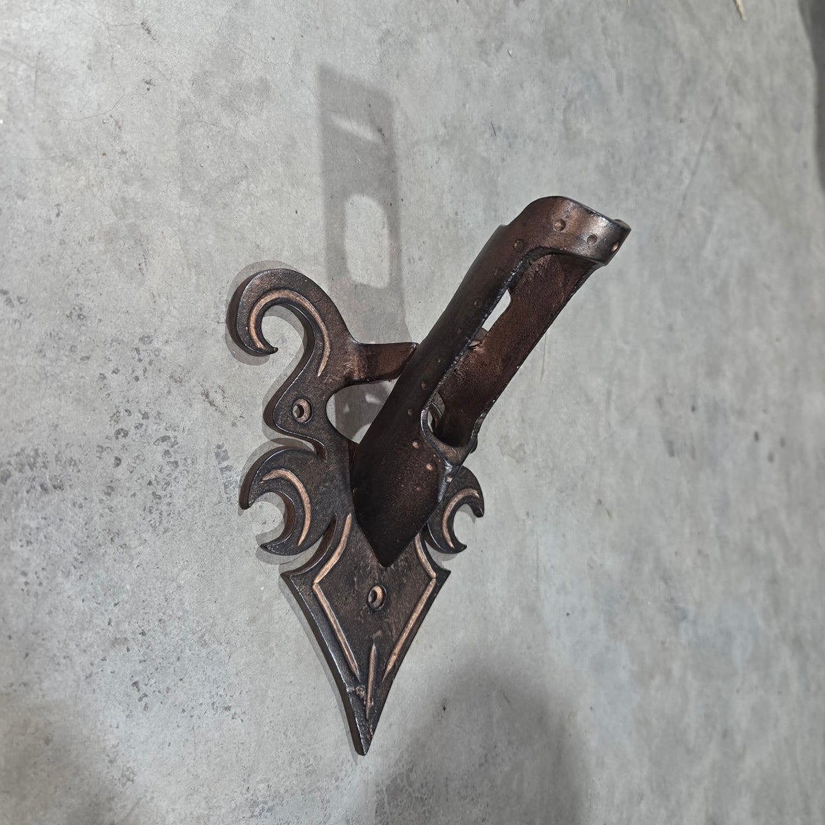 Hand Forged Decorative Iron Flag Mount Bracket in Aged Bronze