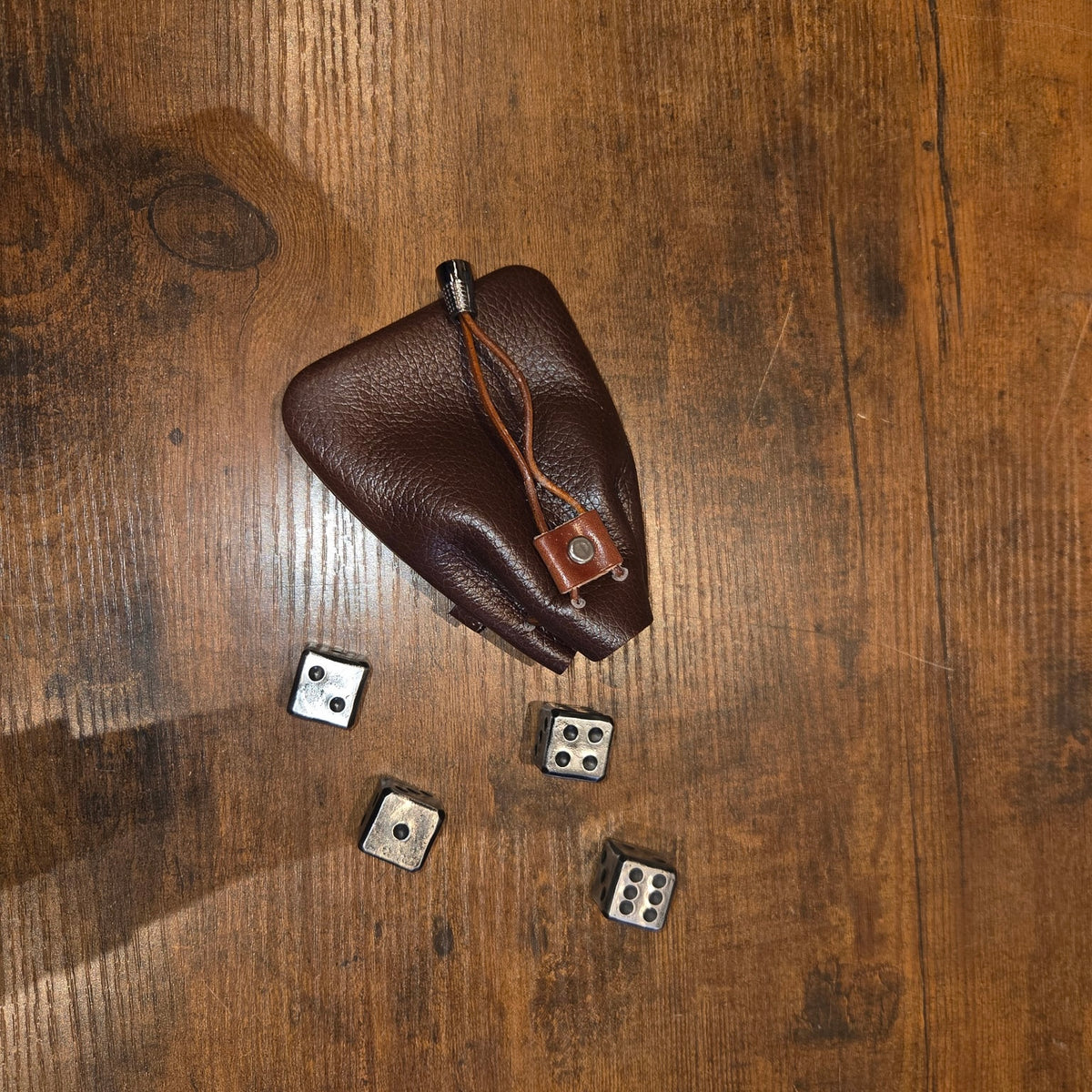Iron Dice Gift Set — Metal Dice with Large Genuine Leather Pouch | Groomsmen & Men's Gift, Made in USA