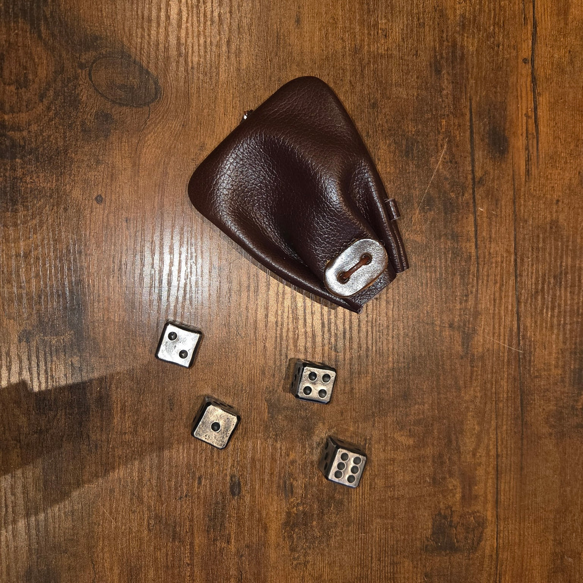 Iron Dice Gift Set — Metal Dice with Large Genuine Leather Pouch | Groomsmen & Men's Gift, Made in USA