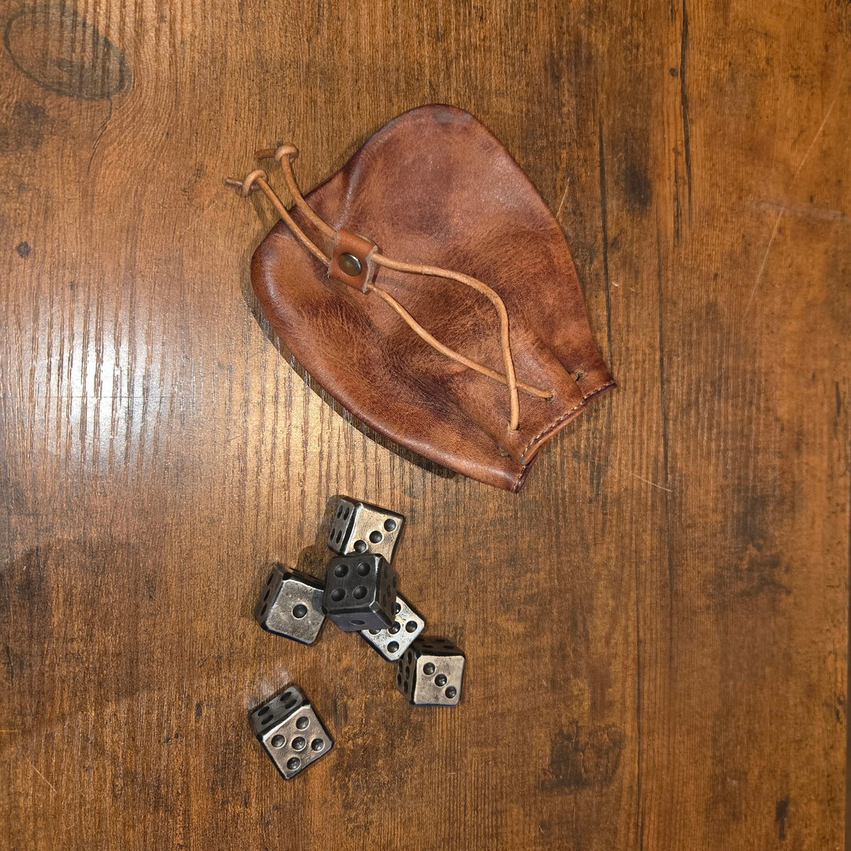 Iron Dice Gift Set — Metal Dice with Large Genuine Leather Pouch | Groomsmen & Men's Gift, Made in USA