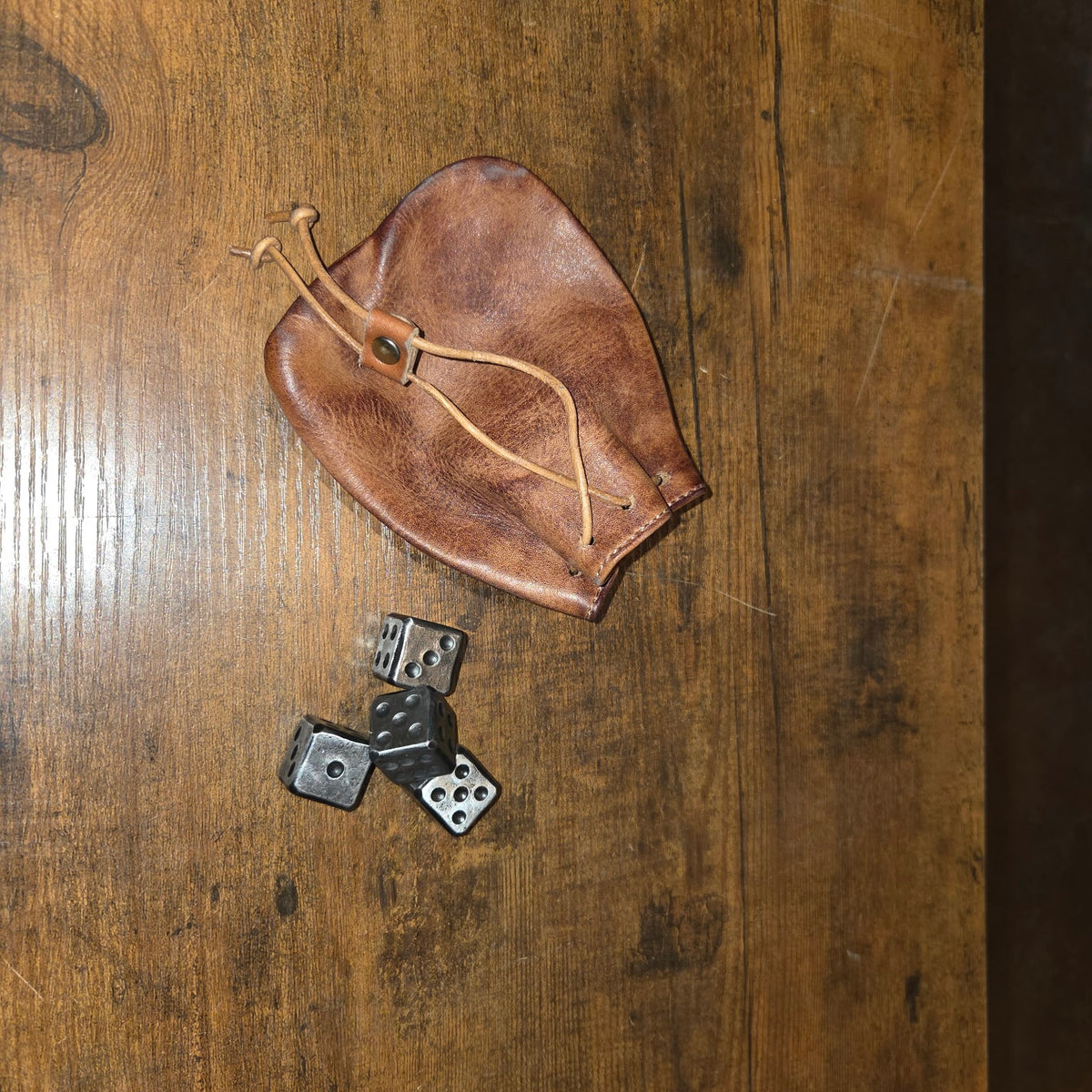 Iron Dice Gift Set — Metal Dice with Large Genuine Leather Pouch | Groomsmen & Men's Gift, Made in USA