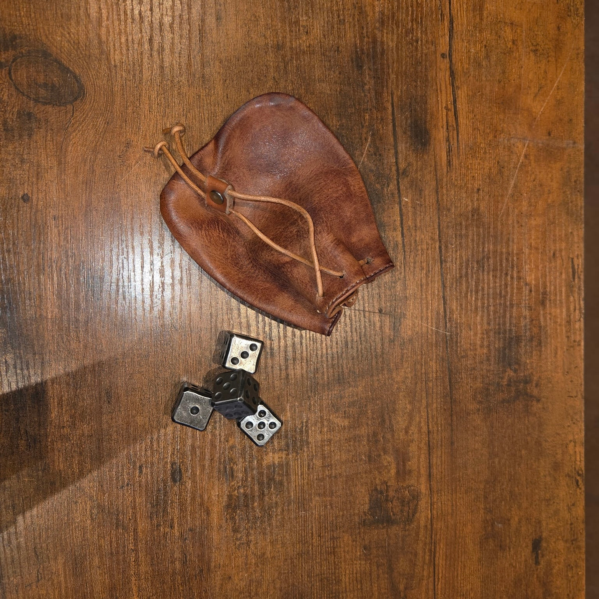 Iron Dice Gift Set — Metal Dice with Large Genuine Leather Pouch | Groomsmen & Men's Gift, Made in USA