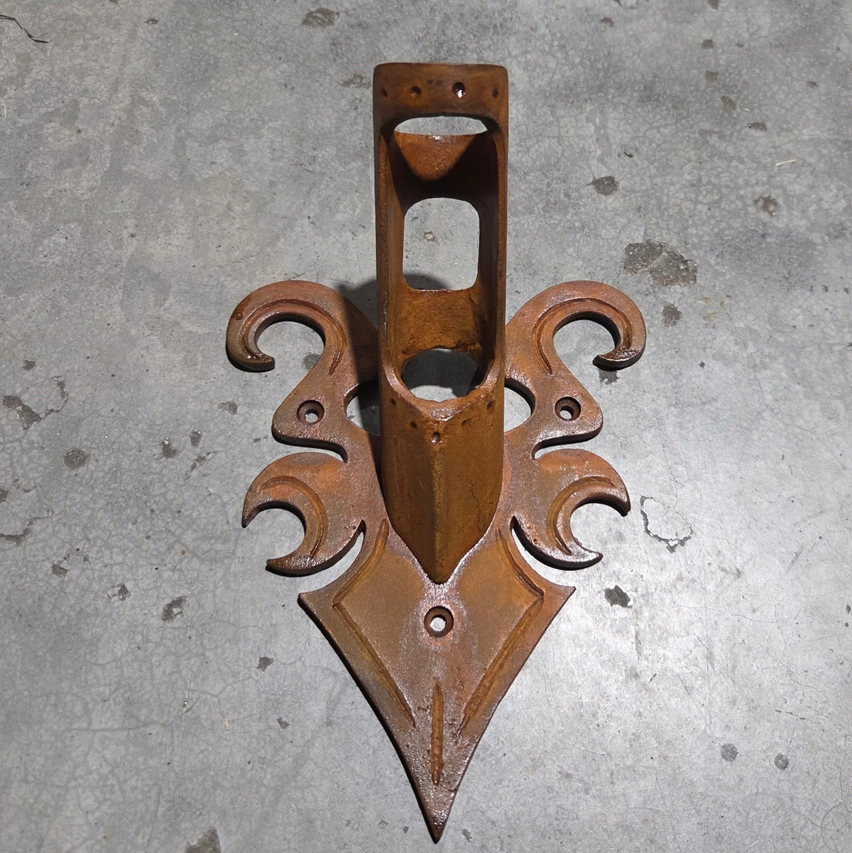 Hand Forged Decorative Iron Flag Mount Bracket in Aged Bronze