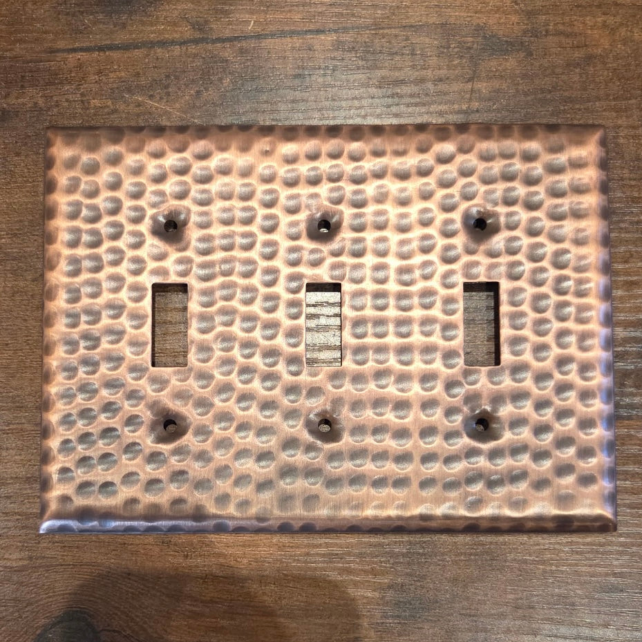 Triple Switch Hand Hammered Copper Toggle Switch Plate