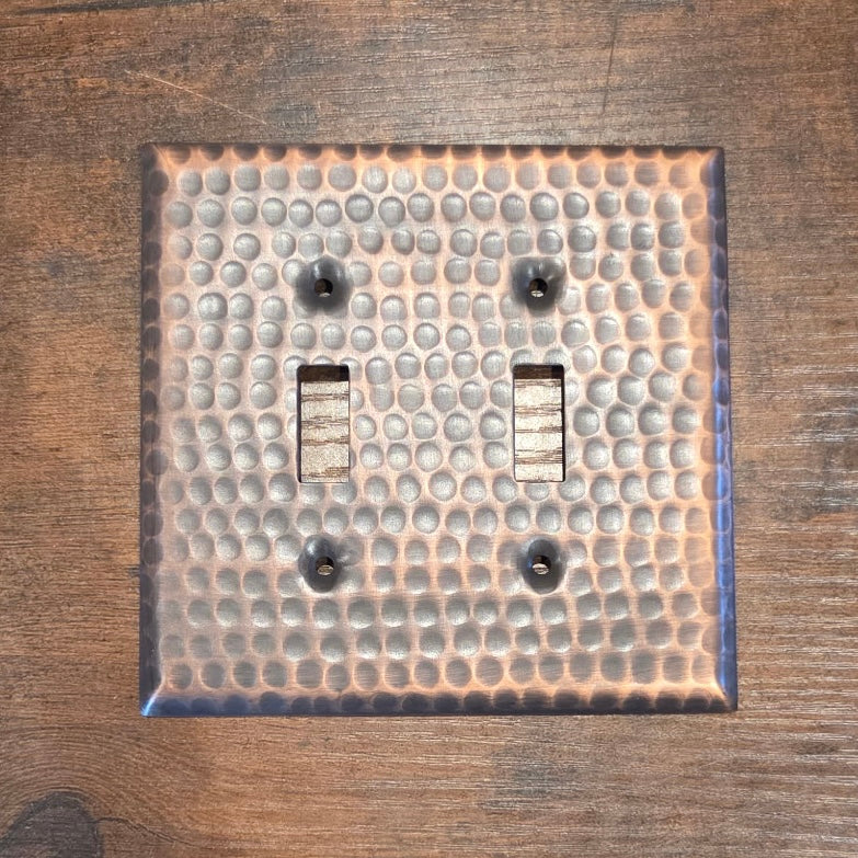 Solid Copper Hammered Double Switch Plate Cover