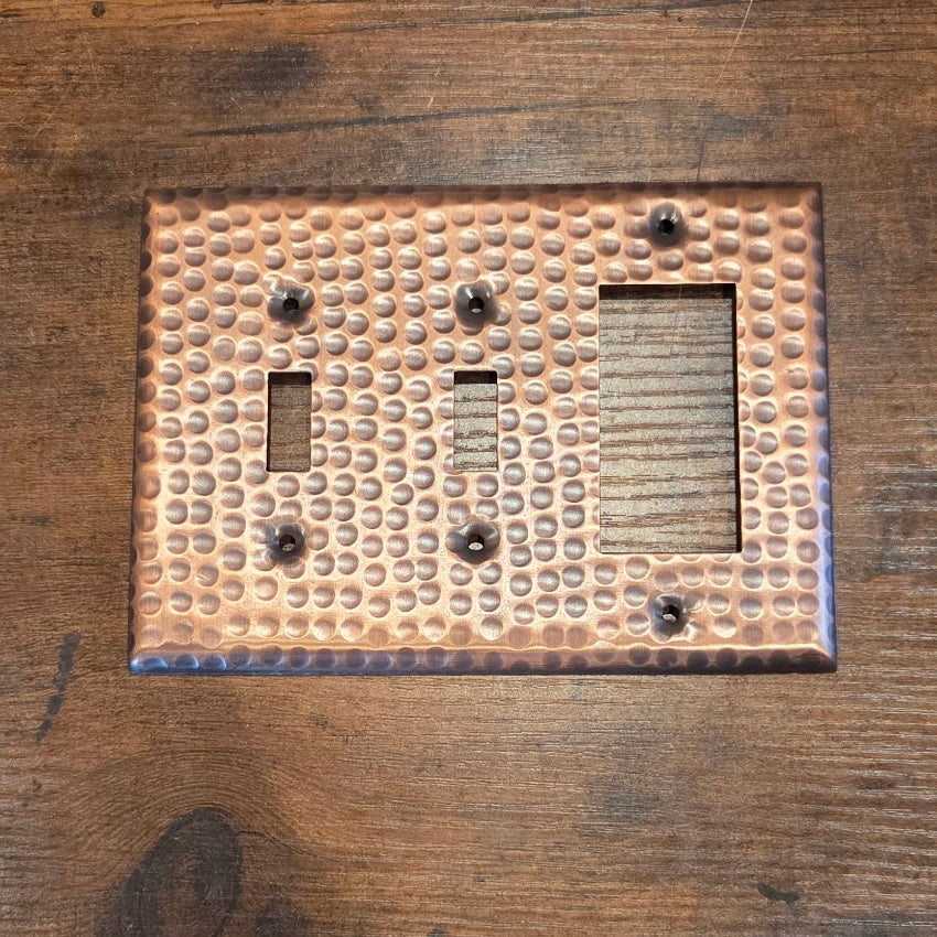 Triple Switch Hand Hammered Copper Toggle Rocker Combination Switch Plate