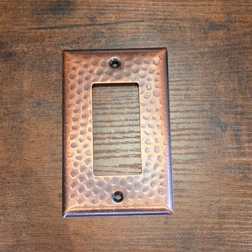 Solid Copper Hammered Single Rocker Switch Plate