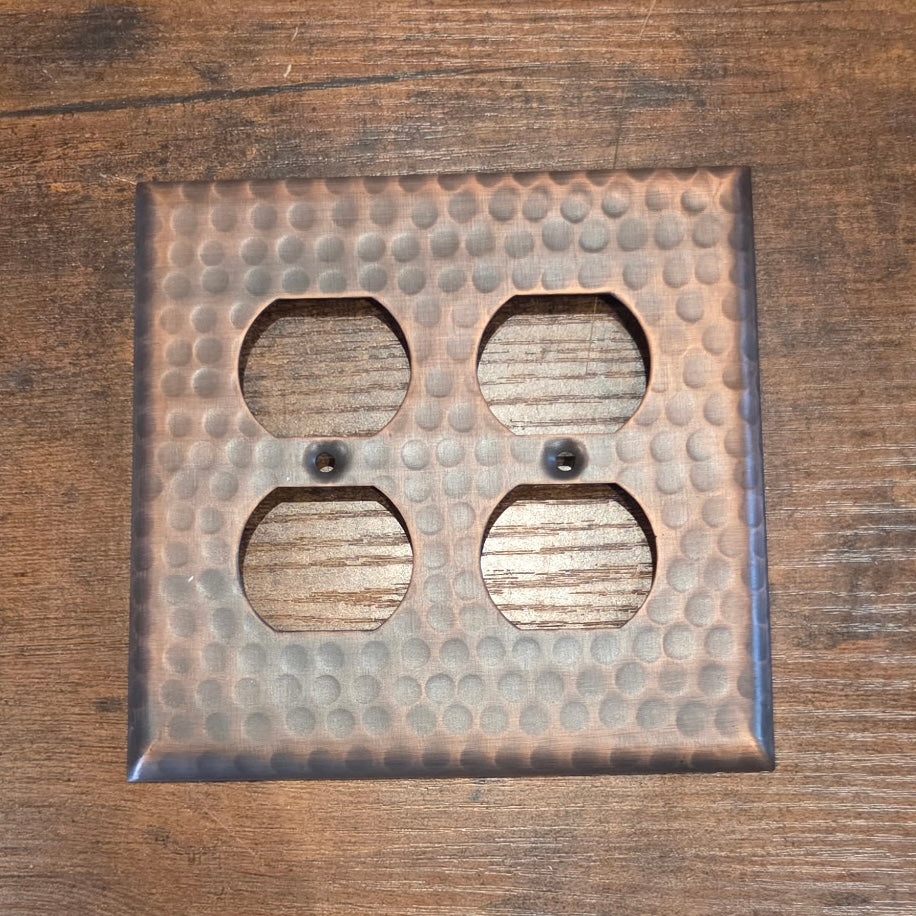 Pure Copper Hammered Double Duplex Wall Plate