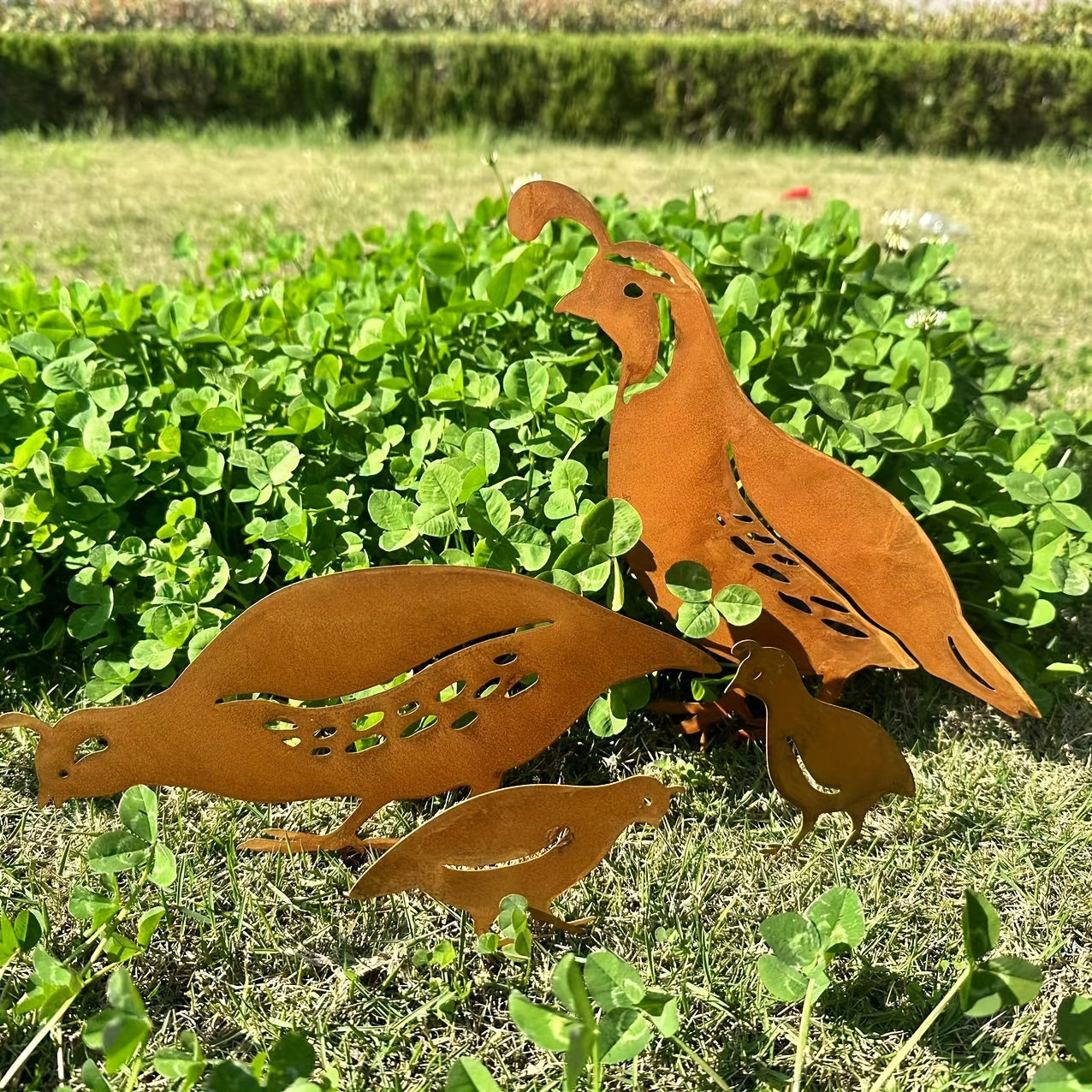 Rustic Quail Family Yard Stakes