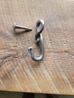 Hand Forged Iron Hook and Nail – Rustic Wrought Iron Wall Hook for Farmhouse Decor