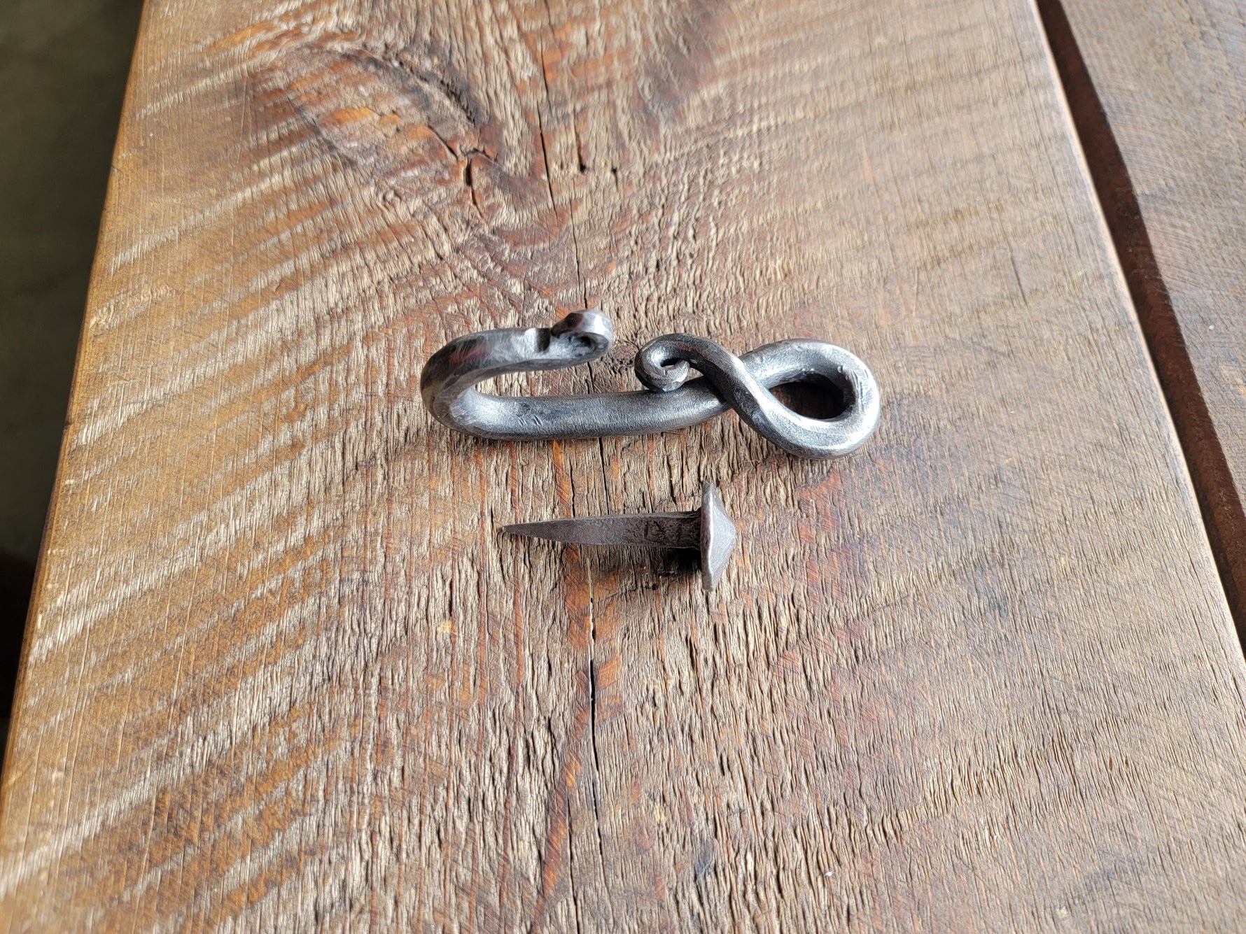 Hand Forged Iron Hook and Nail – Rustic Wrought Iron Wall Hook for Farmhouse Decor