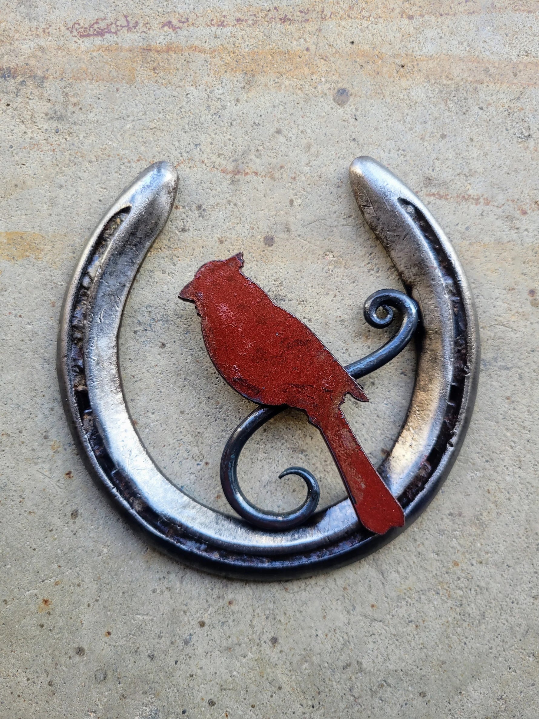 Handcrafted Horseshoe & Cardinal Metal Art