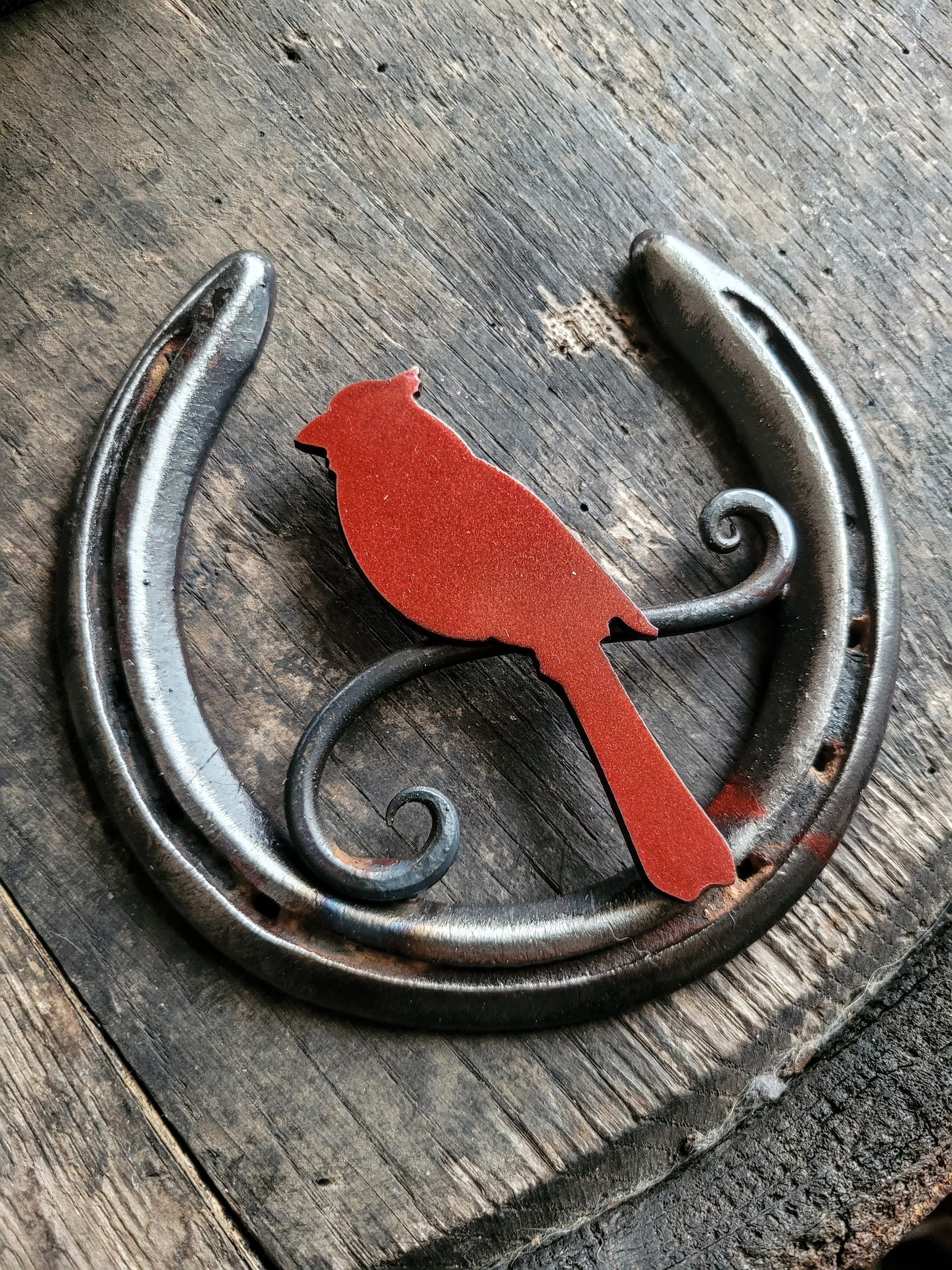 Handcrafted Horseshoe & Cardinal Metal Art