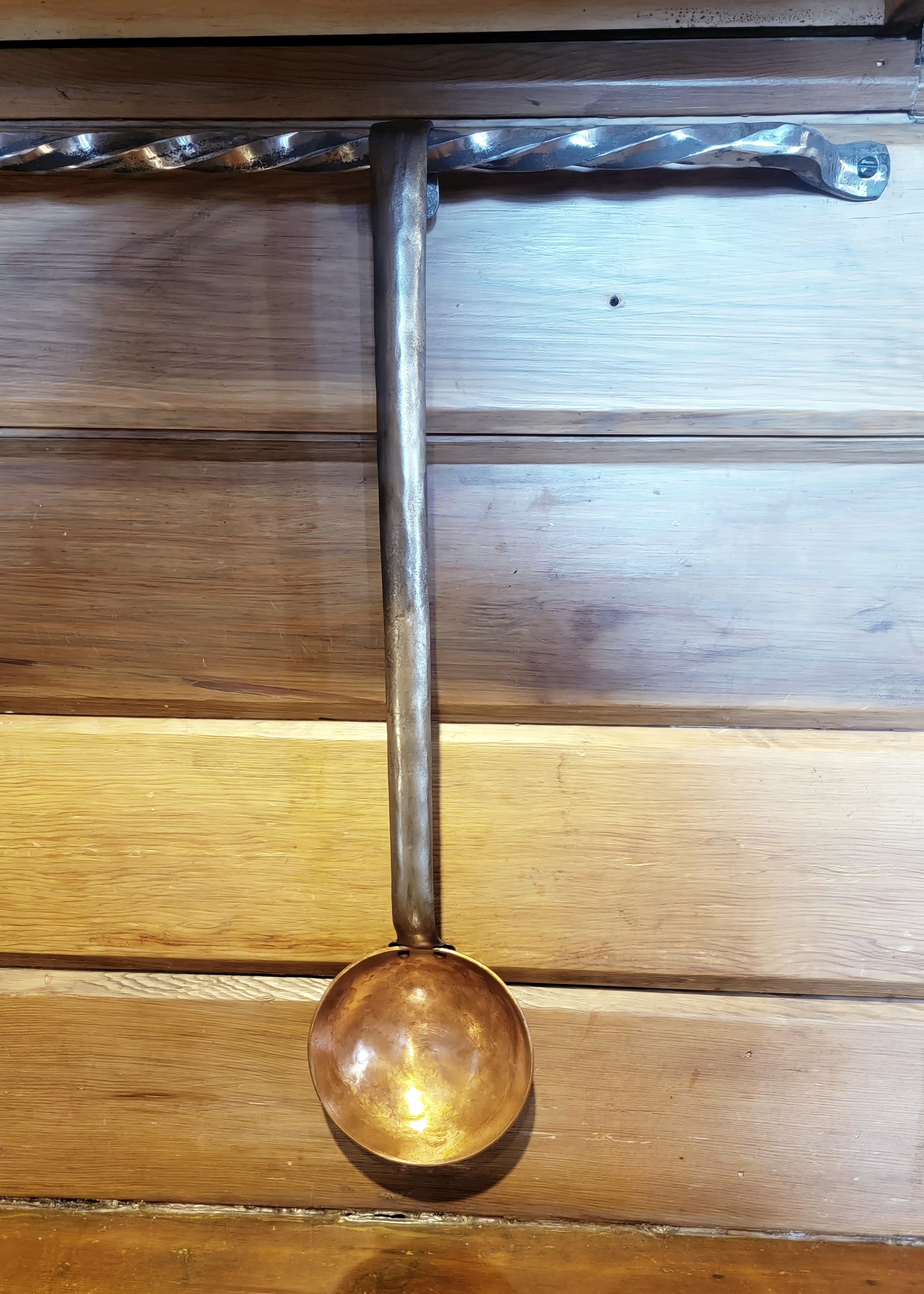 Hand Forged Solid Copper Egg Spoon With Steel Hook Handle
