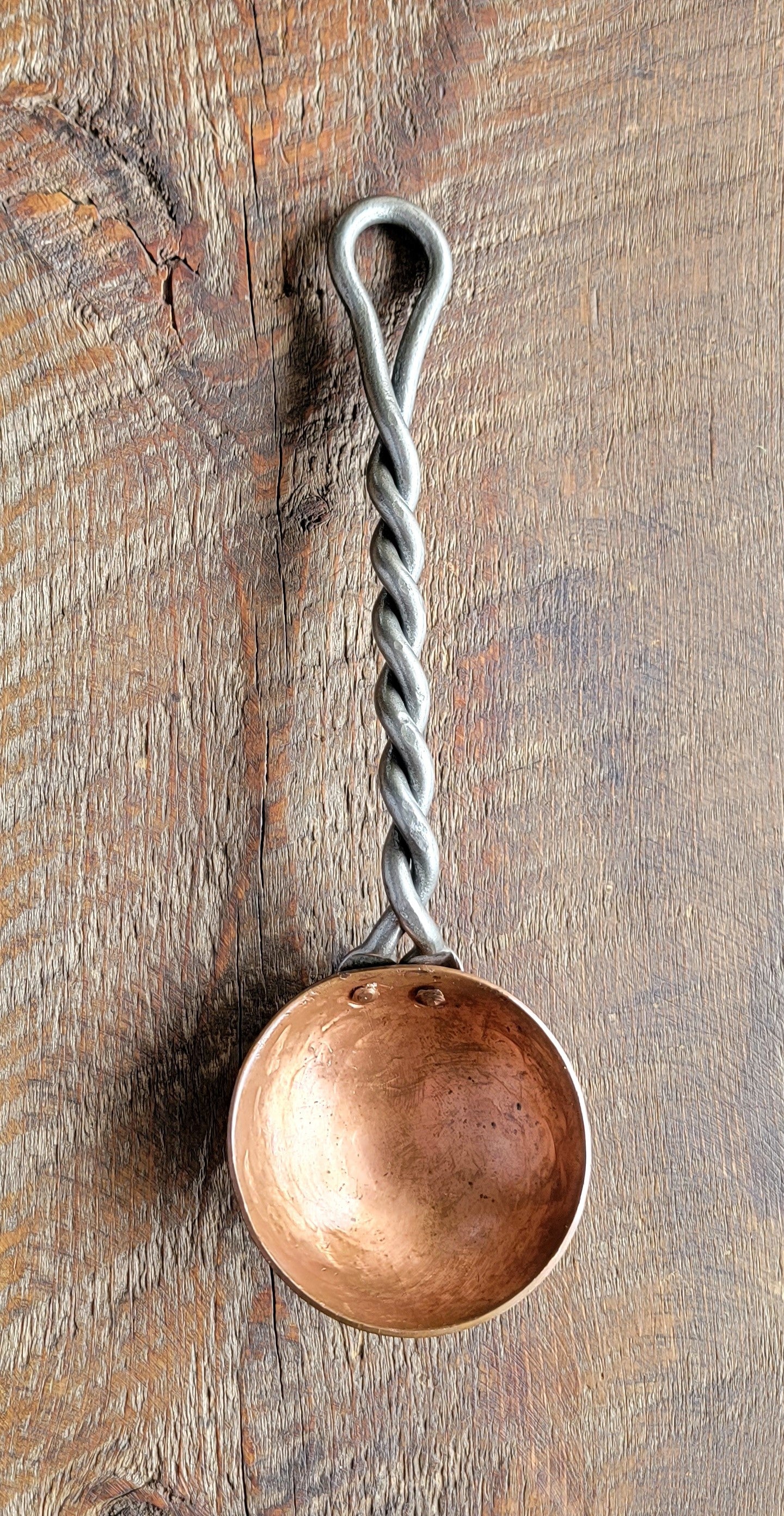 Hand Forged Twisted Iron and Solid Copper Egg Spoon - Small Slotted Spoons Kitchen Accessories