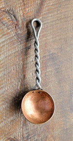Hand Forged Twisted Iron and Solid Copper Egg Spoon - Small Slotted Spoons Kitchen Accessories