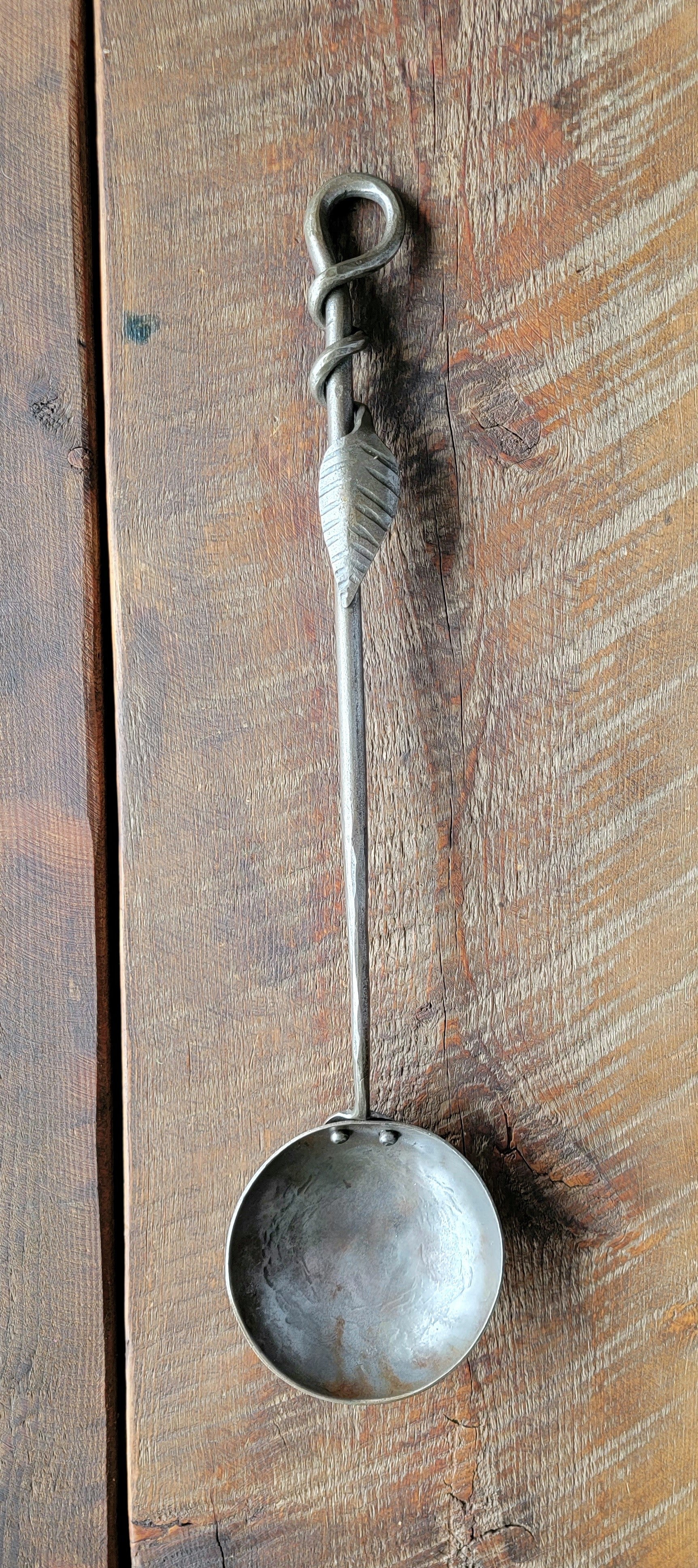 Hand Forged Steel Egg Spoon With Leaf Handle Slotted Spoons Kitchen Accessories
