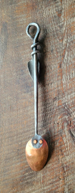Hand Forged Solid Copper Serving Spoon With Steel Leaf Handle Slotted Spoons Kitchen Accessories