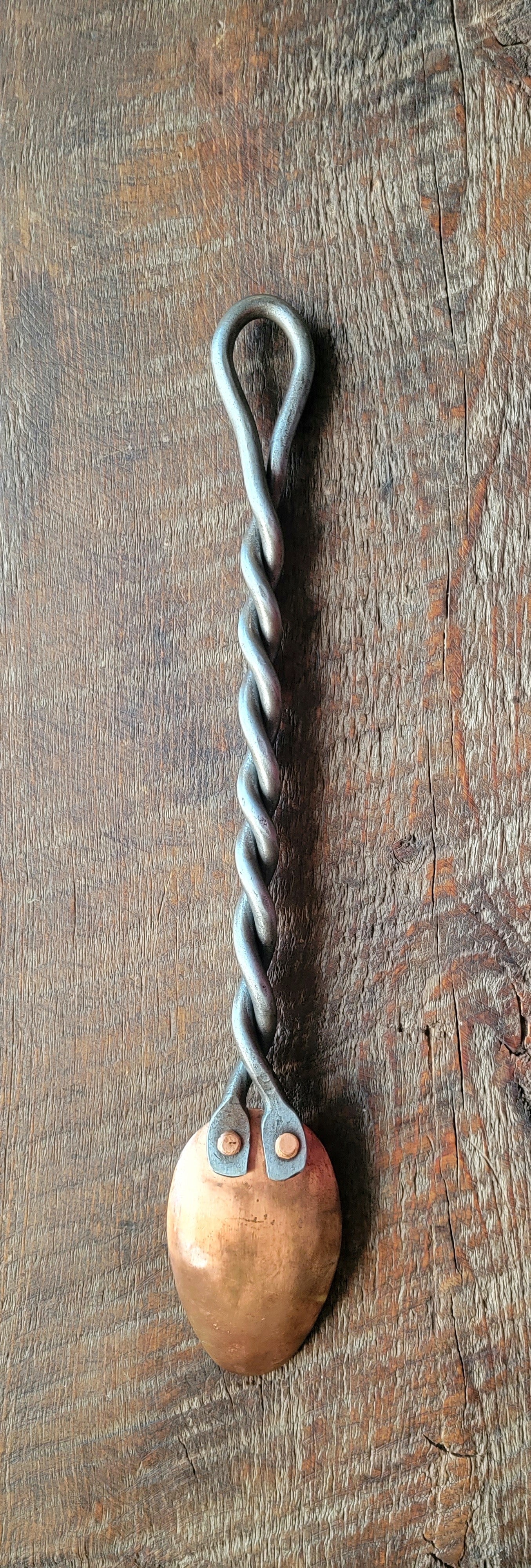 Hand Forged Twisted Steel and Solid Copper Serving Spoon Slotted Spoons Kitchen Accessories