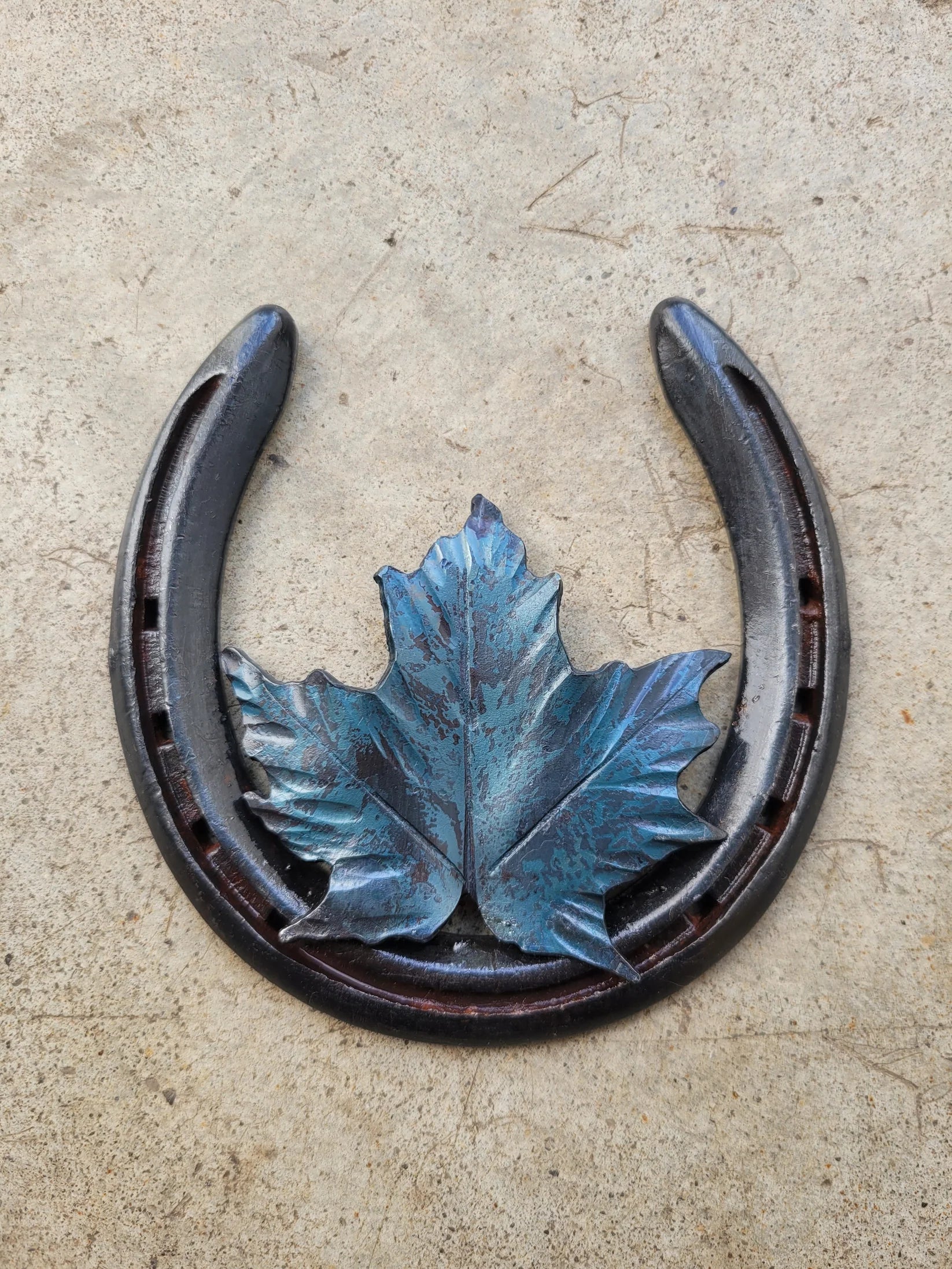 Maple Leaf Upcycled Horseshoe Art