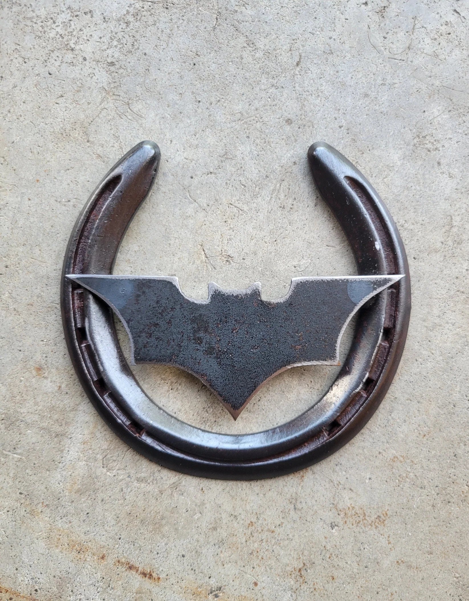 Upcycled Horseshoe Bat Metal Art