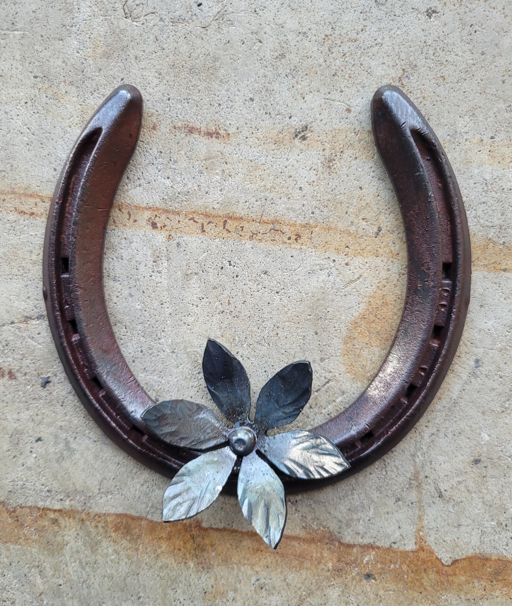 Recycled Horseshoe Flower Metal Art