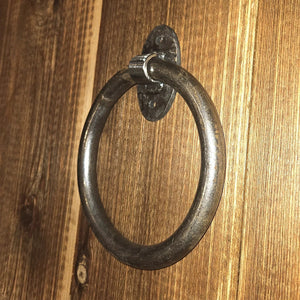Hammered Iron Towel Ring - Oval Backplates - Old West Iron