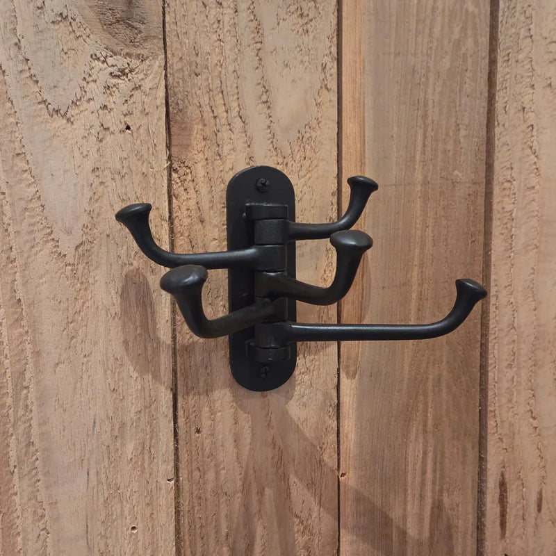 Hand Forged Iron Swivel Hook — 3-Arm or 5-Arm Wall Mount Coat & Towel Hook | Made in USA, 8 Finishes