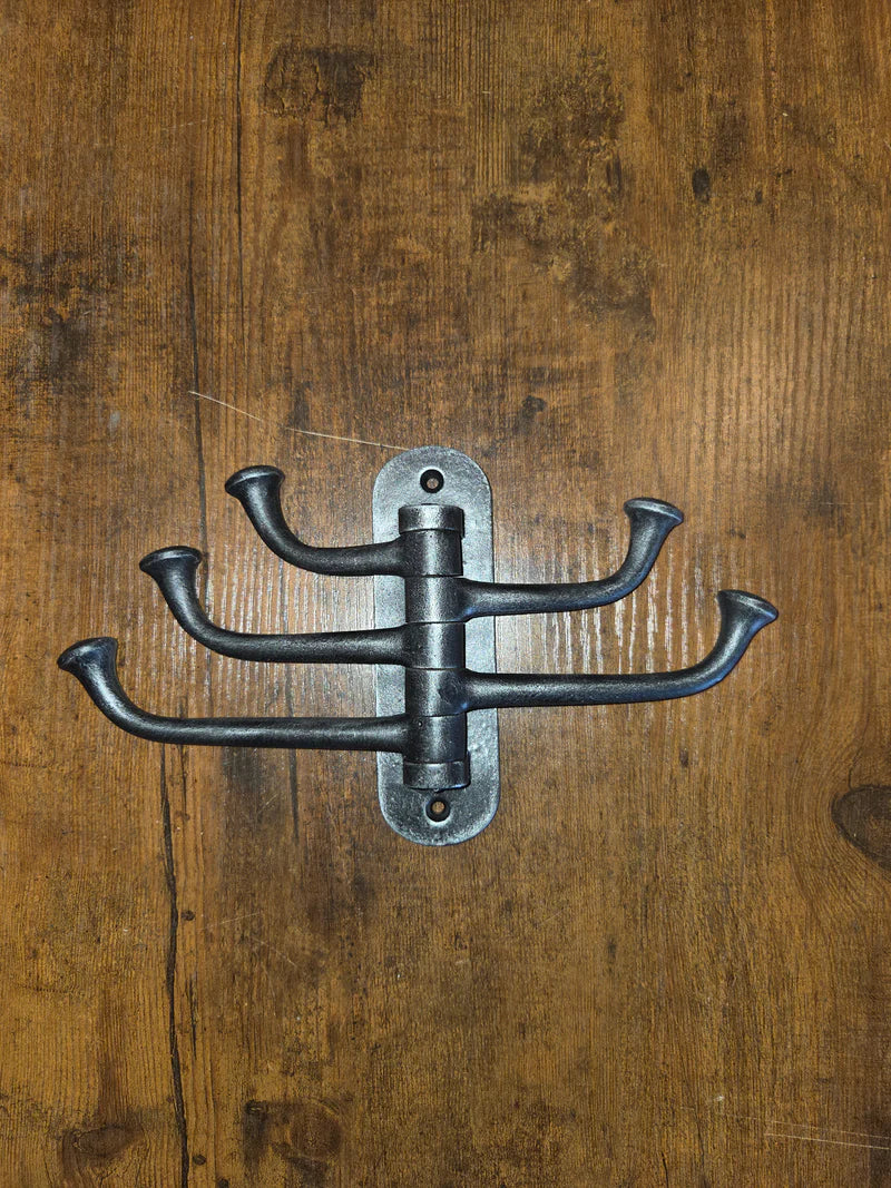 Hand Forged Iron Swivel Hook — 3-Arm or 5-Arm Wall Mount Coat & Towel Hook | Made in USA, 8 Finishes