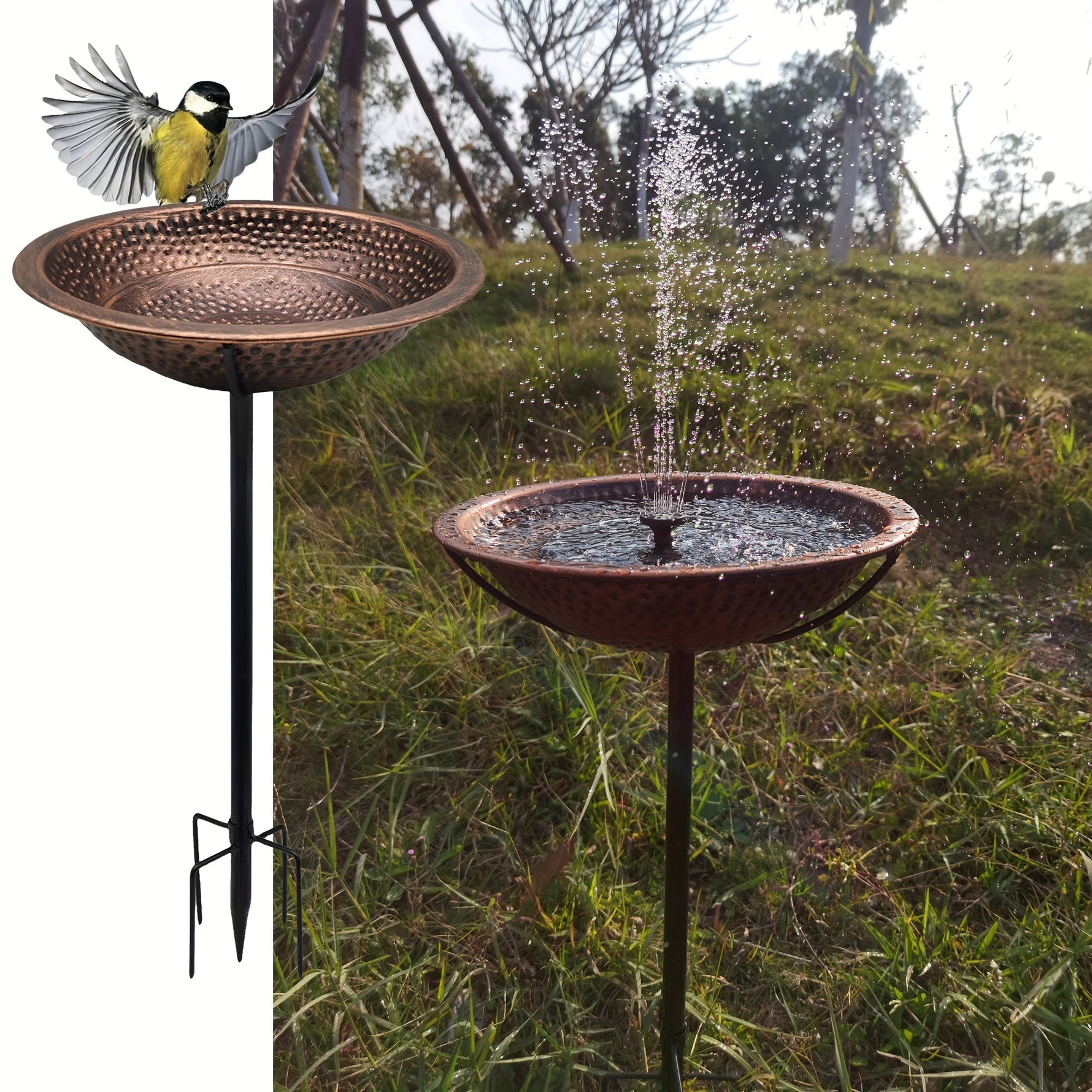 Hammered Copper Bird Fountain