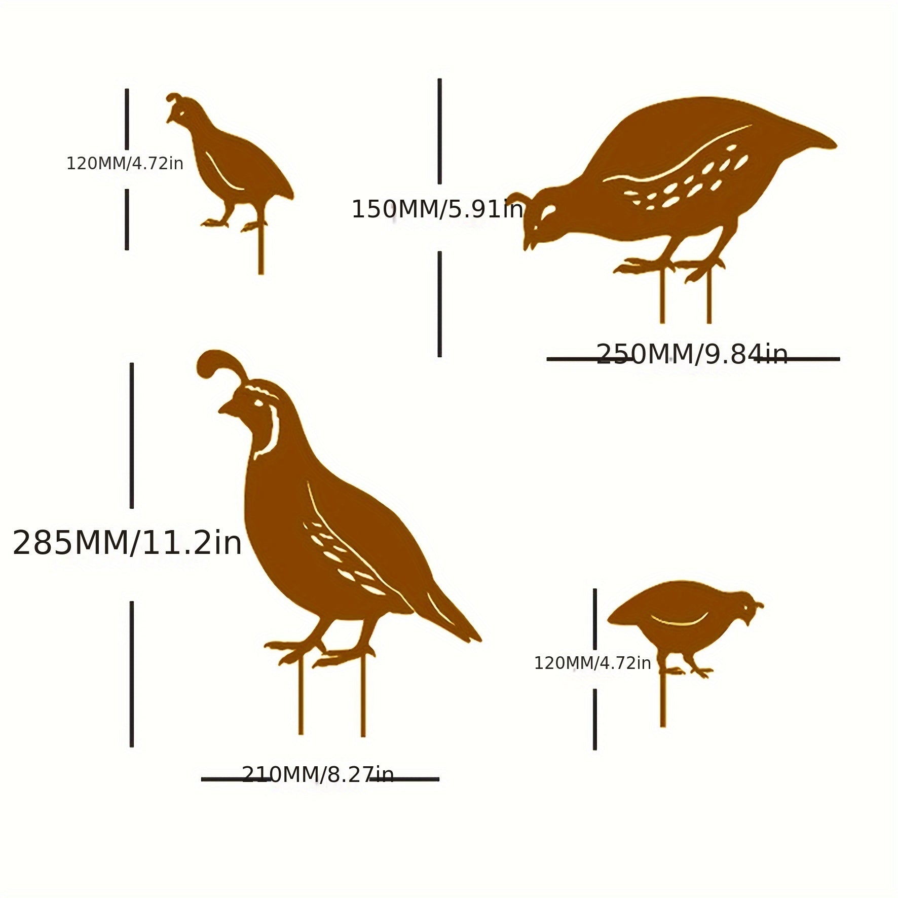 Rustic Quail Family Yard Stakes