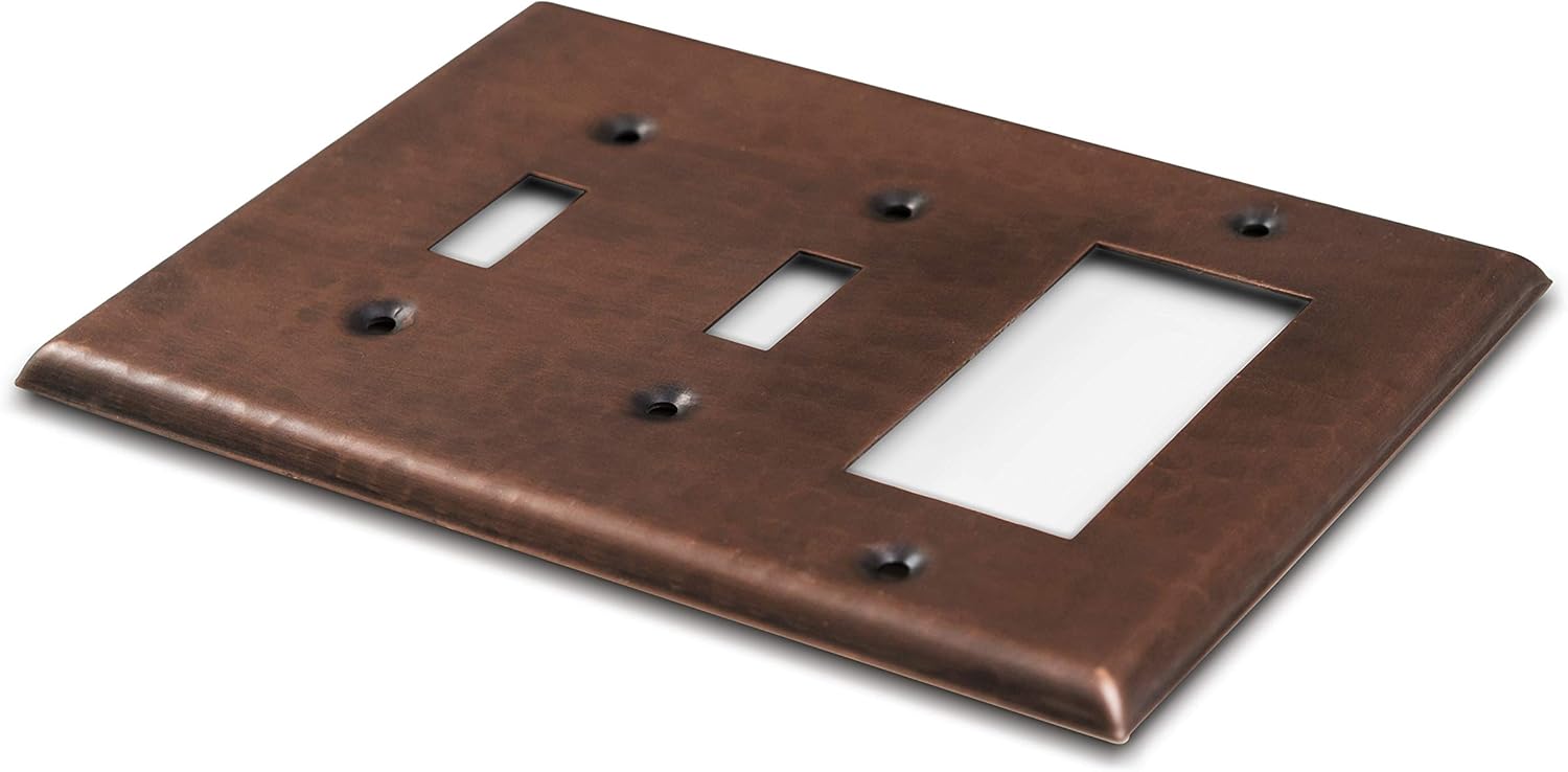 Triple Switch Hand Hammered Copper Toggle Rocker Combination Switch Plate Wall Plates & Covers Switch Plates & Outlet Covers