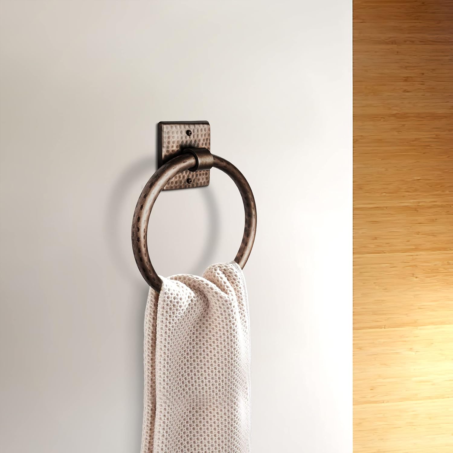 Hammered Copper Hand Towel Holder 7 - Inch Antique Copper Finish Towel Racks Bathroom Set