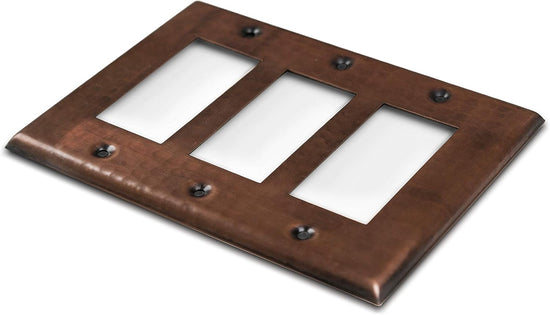 Pure Copper Hammered Triple Rocker Switch Plate