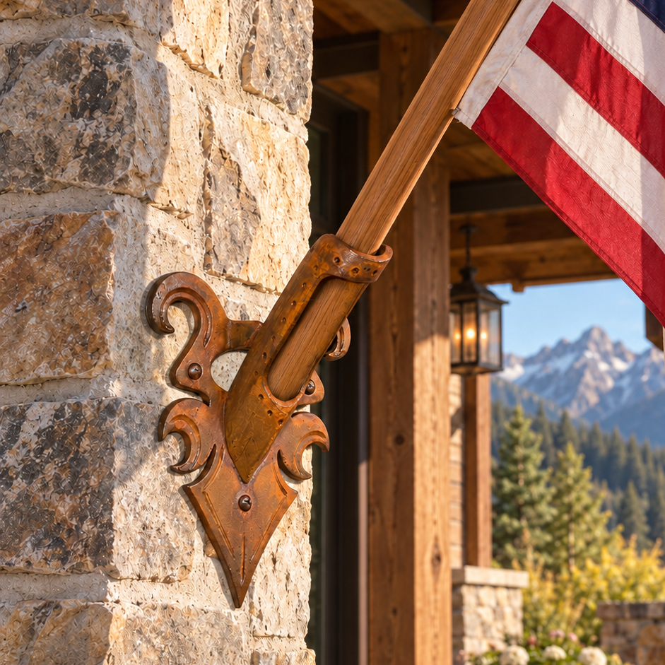 Hand Forged Decorative Iron Flag Mount Bracket