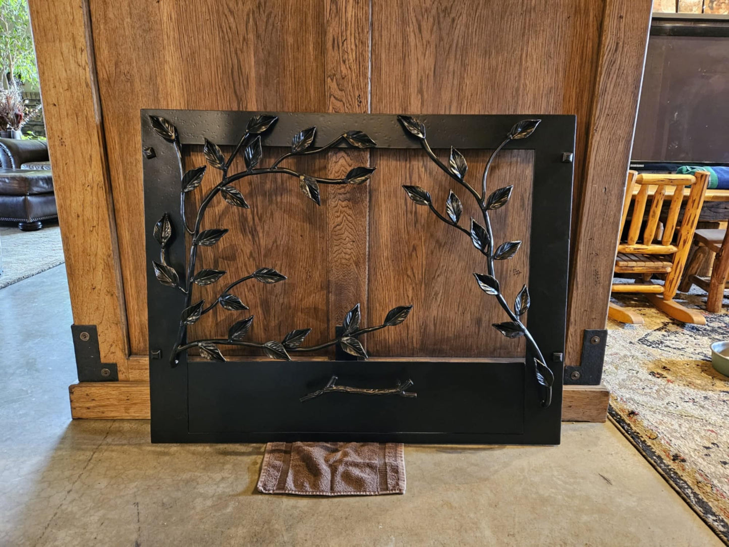 Tree Branch Fireplace Surround with Ash Door