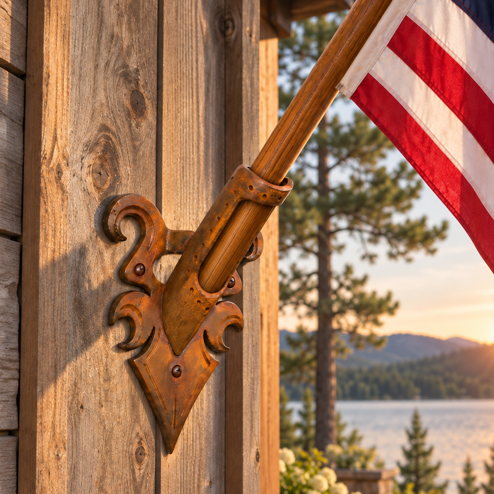 Hand Forged Decorative Iron Flag Mount Bracket