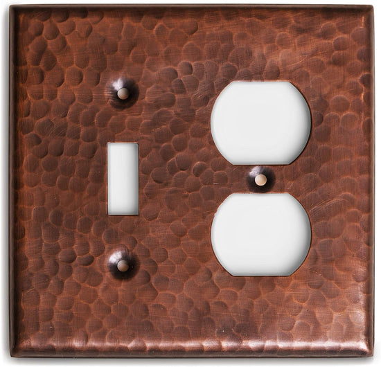 Hand Hammered Toggle and Duplex Combination Copper Switch Plate