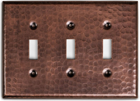 Triple Switch Hand Hammered Copper Toggle Switch Plate