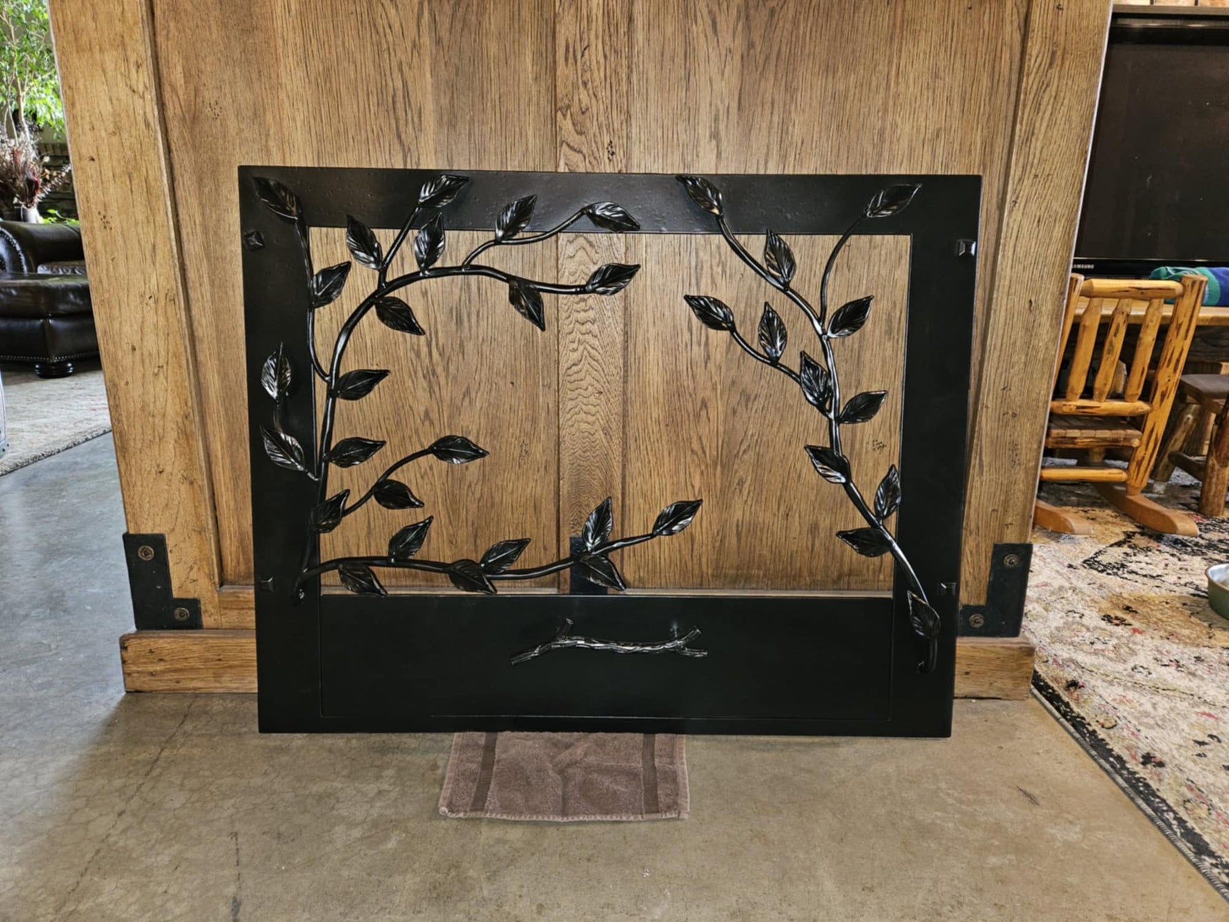 Tree Branch Fireplace Surround with Ash Door Fireplace Andirons Fireplace Screen