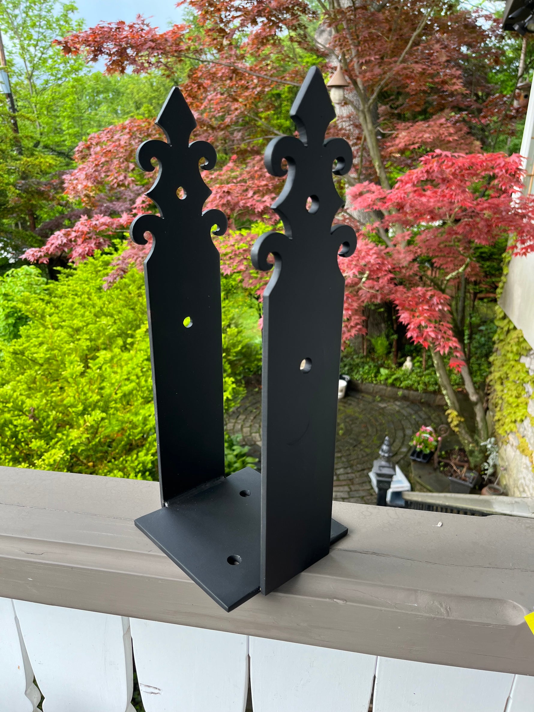 Romanesque Iron Faux Post base Brackets & Reinforcement Braces Post Base