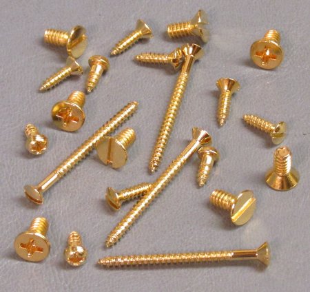 Set of 10 Slotted Pan Head Machine Screws, Gold Plated