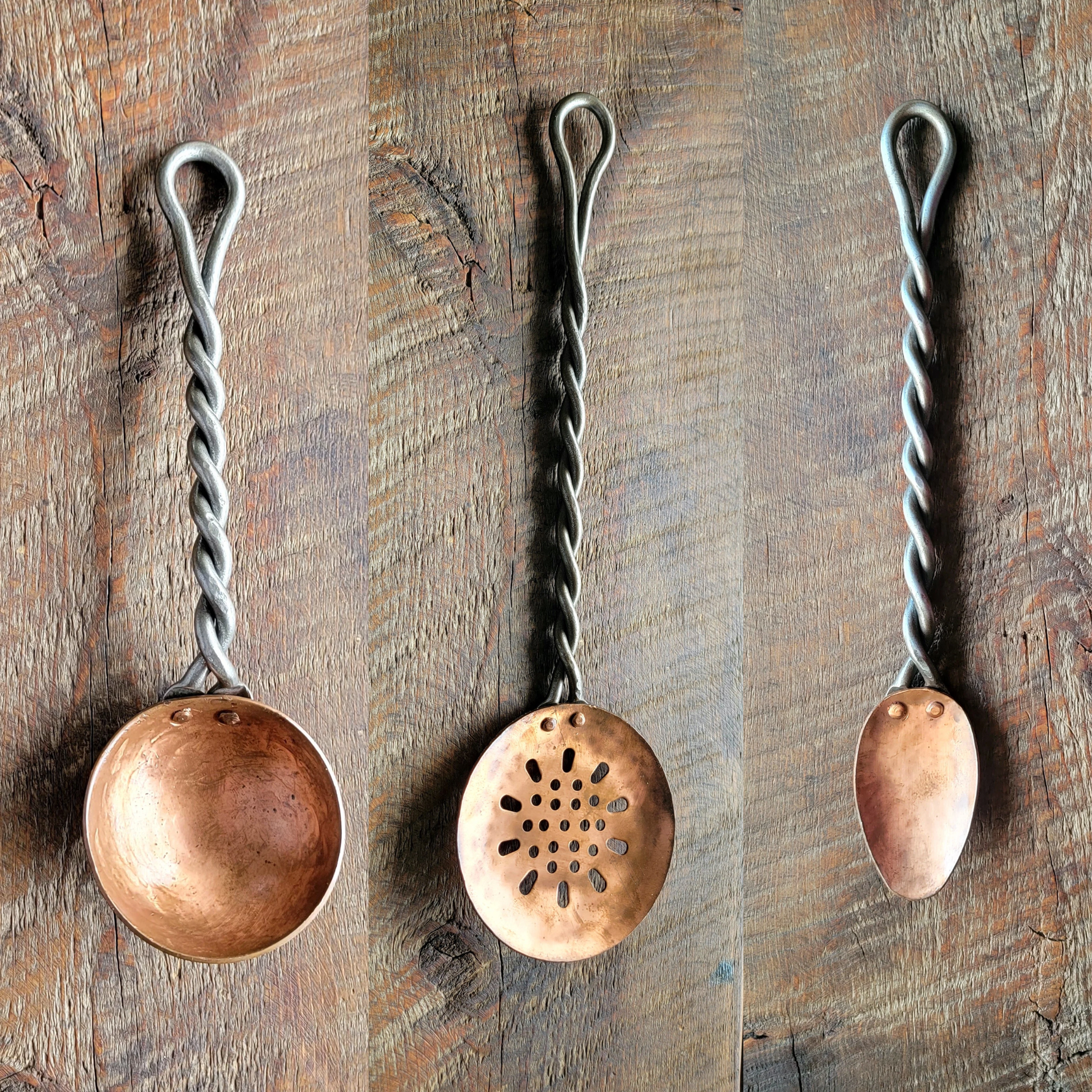 Copper Utensils with Twisted Handles - Choose Your Own Set of Three