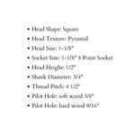 Décalage de la tête carrée de la pyramide de 3/4 po de diamètre