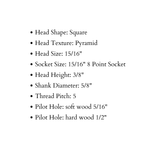 5/8" Dia. Pyramid Square Head Lag