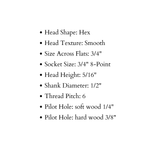 1/2" Dia. Smooth Hex Head Lag